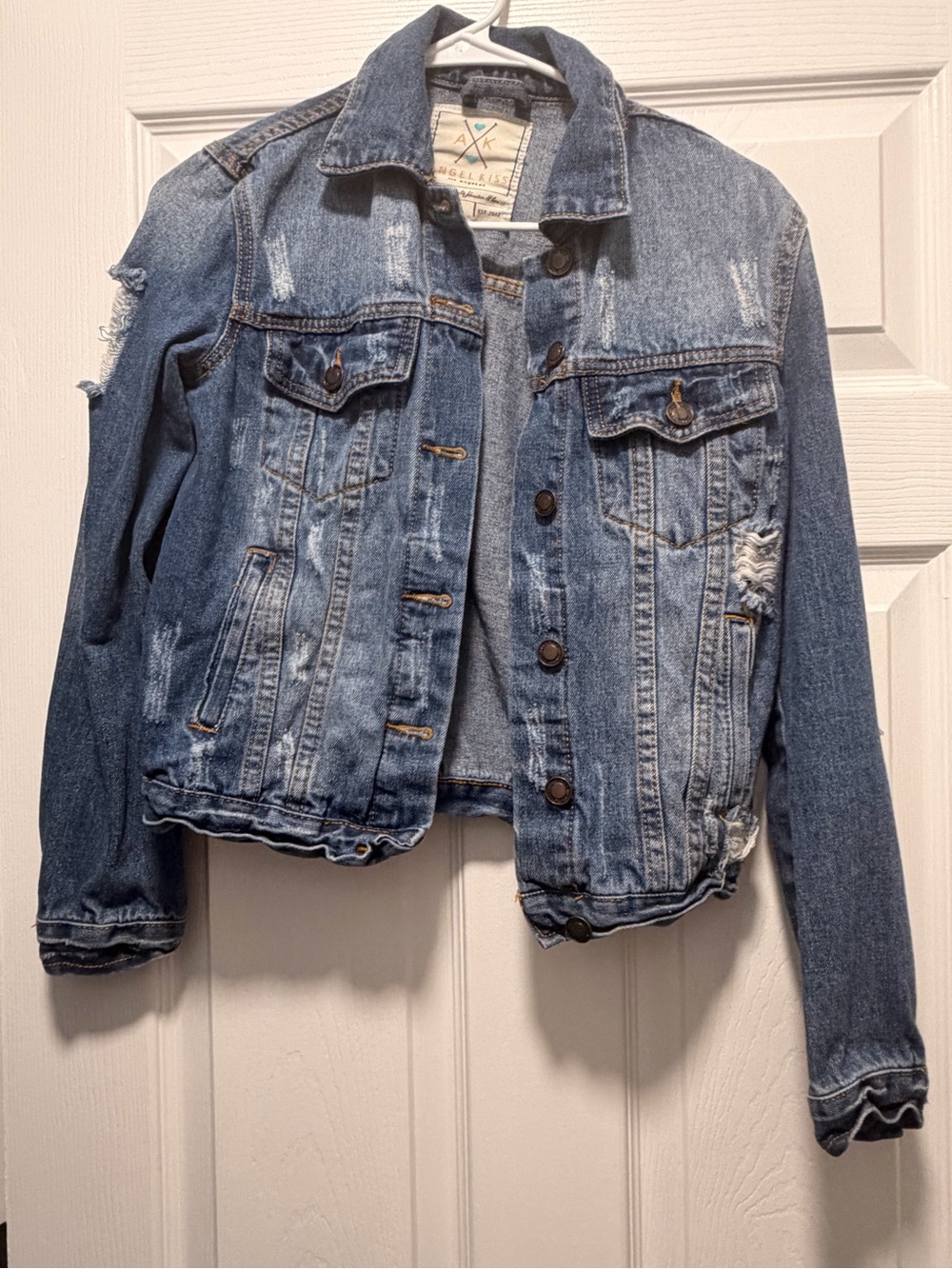 Angel Kiss Distressed Light Blue Denim Jacket